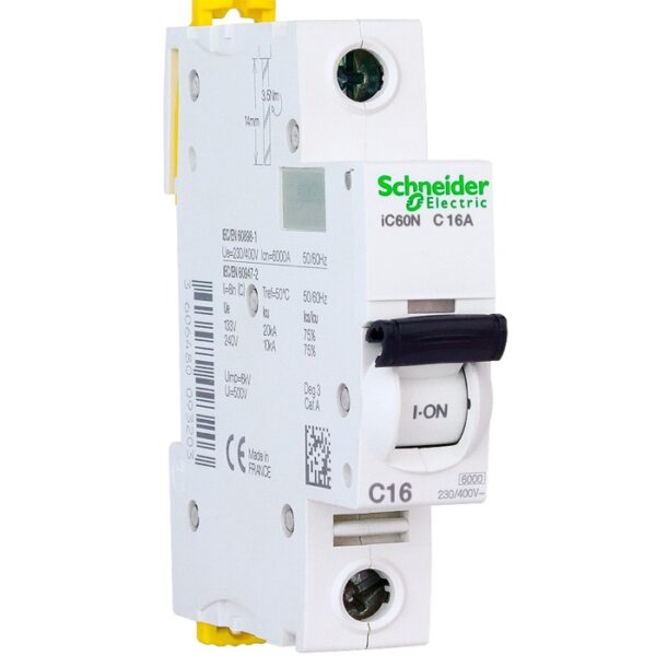 Disjoncteur modulaire 1 pôle 16A courbe C Schneider iC60N tunisie électricité électronique Megrine consommable accessoires appareillage Somef rallonge Schneider Electric