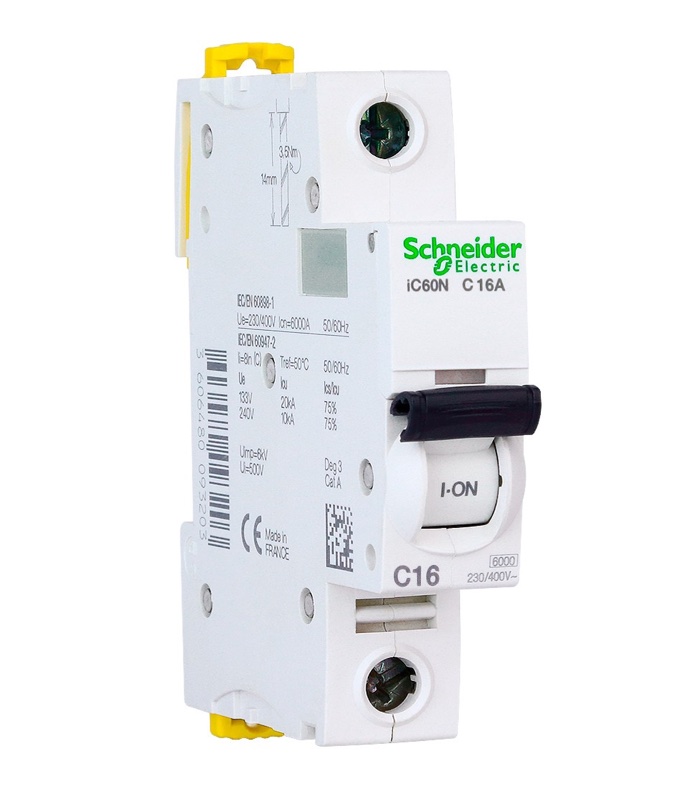 Disjoncteur modulaire 1 pôle 16A courbe C Schneider iC60N tunisie électricité électronique Megrine consommable accessoires appareillage Somef rallonge Schneider Electric